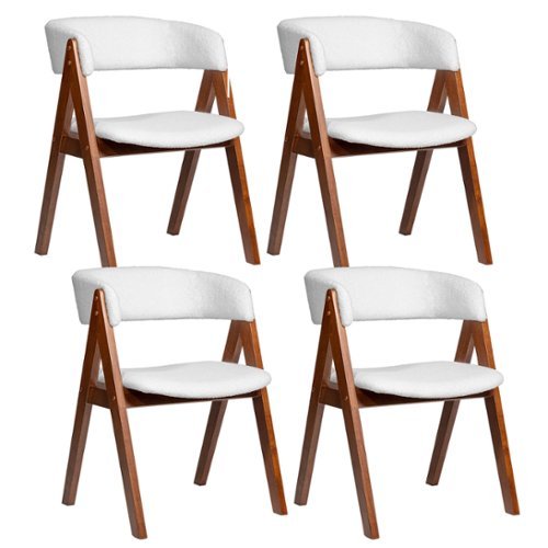 Costway - Dining Chairs Set of 4 Mid-Century Upholstered Kitchen Armchairs with Padded Seat - Walnut-Front_Standard 