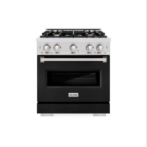 ZLINE - 30 in. Classic Dual Fuel Satin Steel Range w/ 4 Burner Cooktop & Black Matte Door (CDRS-BLM-30) - Stainless Steel
