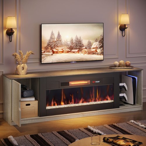 Bestier 70" Modern TV Stand with LED Lights and Storage Fits TVs Up to 80" - Gray