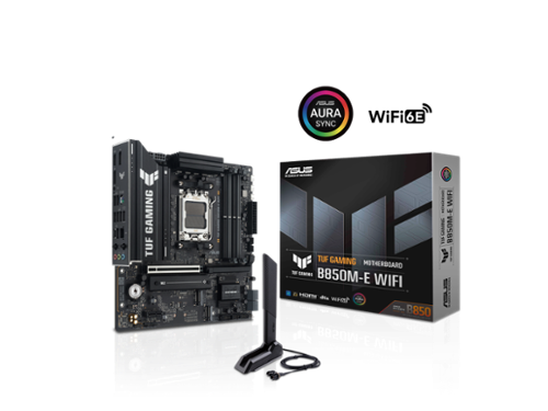 ASUS - TUF B850M-E WIFI AMD B850 mATX, DDR5, PCIe 5.0, 3 M.2, WiFi 6E, 2.5GbE, DP/HDMI, USB-C-Front_Standard 