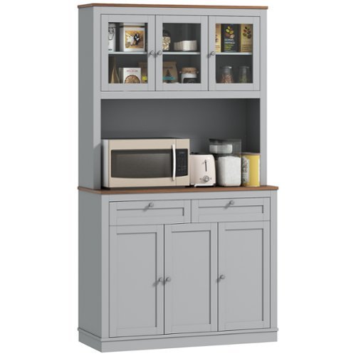 Homcom - 71" Kitchen Pantry Cabinet, Freestanding Kitchen Hutch with Microwave Stand, 2 Drawers and Adjustable Shelves - Gray-Front_Standard 