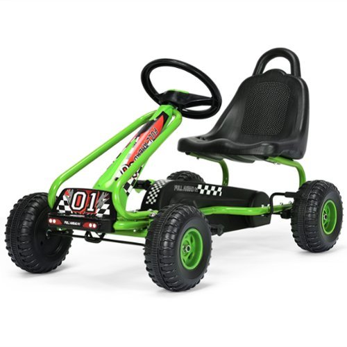 Costway - Kids Pedal Go Kart 4 Wheel Ride On Toys w/ Adjustable Seat & Handbrake - Green-Front_Standard 