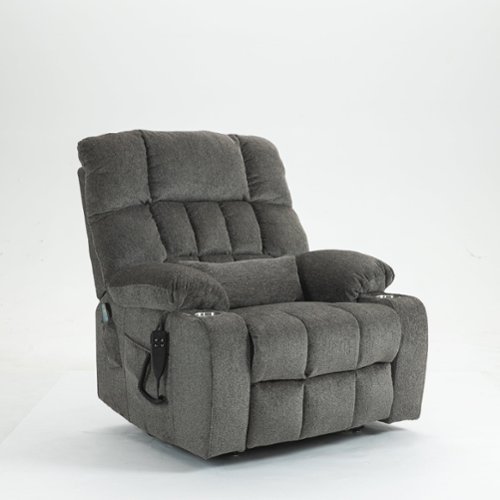 Boyel Living - Oversized Elderly Electric Lift Chair 4 OKIN Motor 180° Flat Heat Massage 2 Remote 2 Cup Holder 2 Pocket - Dark Brown-Front_Standard 