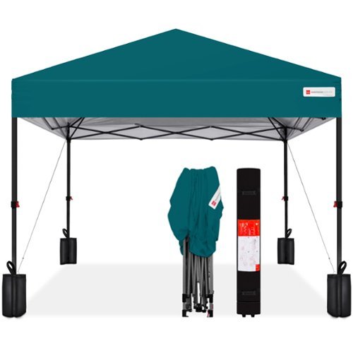 Best Choice Products - 12x12ft Easy Setup Pop Up Canopy w/ 1-Button Setup, Wheeled Case, 4 Weight Bags - Cerulean-Front_Standard 