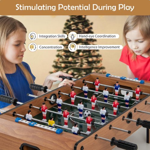 Costway Mini Foosball Table, 27in Soccer Game Table w/ 2 Footballs and Soccer Keepers - Natural GLOBAL SHIPPING
