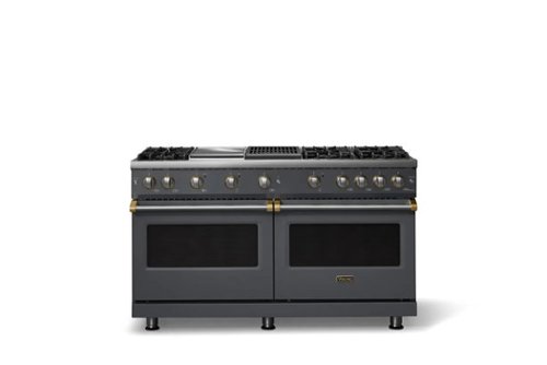 Viking - Pro 5 Series 8.0 Cu. Ft. Freestanding Sealed 6 Burner Gas Convection Range/Griddle - Cast Black w. Brushed Brass Trim - Cast Black
