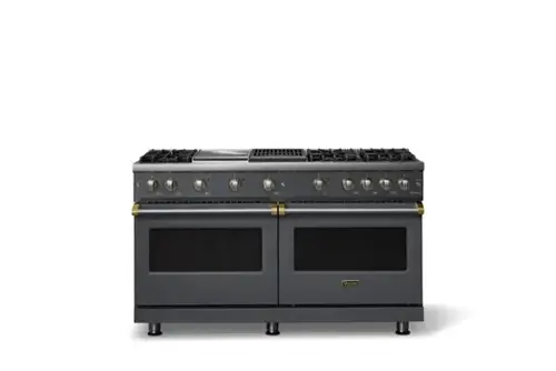Front. Viking - 60 in. Wide 6 Burner Pro 5 Series 8.0 Cu. Ft. Freestanding Sealed Burner LP Gas Convection Range with Brushed Brass Trim - Cast Black.