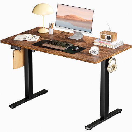 Bestier - 40in White Electric Standing Desk Height Computer Home Office Desk with Hooks and Wire Holes - Brown-Front_Standard 