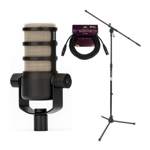 RODE - PodMic Dynamic Podcasting Microphone with Euro Boom Mic Stand Bundle-Front_Standard 