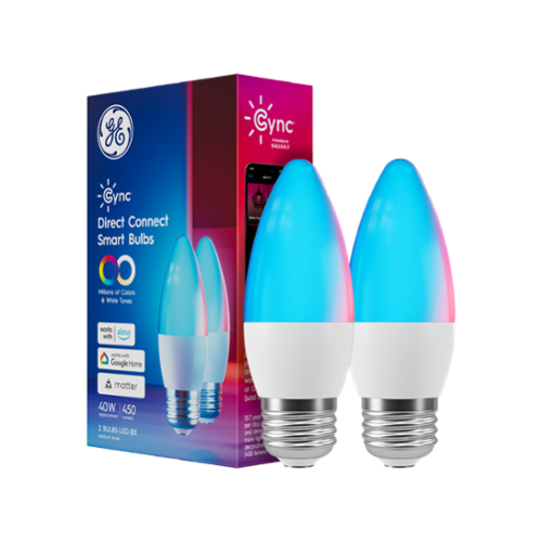 GE CYNC Smart B11 LED Light Bulbs Voice Control, Energy Star, Alexa & Google Compatible, 450 Lumens - Full Color