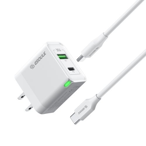 Esoulk - Premium 30W PD USB-C & QC Fast Wall Charger Adapter and 5' Cable For iPad, iPhone 17 16 15 Pro Max - White-Front_Standard 