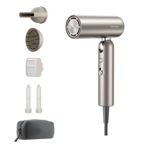 Dreame - Pocket Ultra Hair Dryer, Dual Voltage Travel Blow Dryer with Diffuser, 1300W High-Speed Ionic Hair Dryer, Fast Drying - Titanium Gold-Front_Standard 