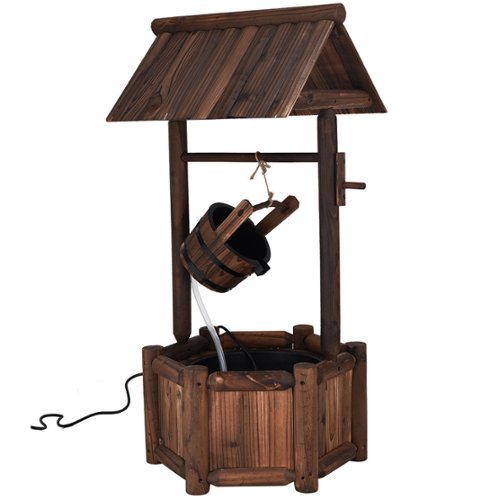 Costway Garden Rustic Wishing Well Water Fountain Wooden Outdoor Electric Backyard Pump - Brown WORLDWIDE DELIVERY