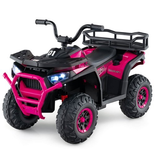 Costway - 24V Kids Ride on Electric ATV Car Toy with Spring Suspension & LED Lights USB - Pink-Front_Standard 