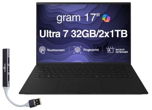 LG - gram Laptop 17.0 WQXGA Display (Intel Ultra 7-258V, 32GB LPDDR5X, 2x 1TB SSD, Win 11 Home) w/USB Hub - Black-Front_Standard 