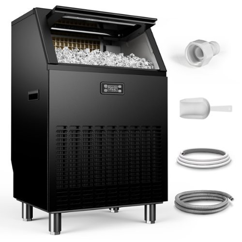 Euhomy - 200lbs/Day Commercial Ice Maker - Under Counter, 50lbs Storage, Stainless Steel, Home/Bar Use - Black-Front_Standard 