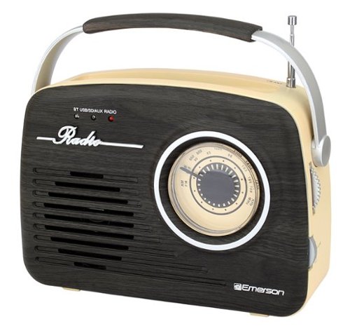 Emerson - EAS-3002 Retro Bluetooth Radio with AM/FM Tuner, USB/AUX Inputs, Rechargeable Battery, Carry Handle - ESPRESSO-Front_Standard 