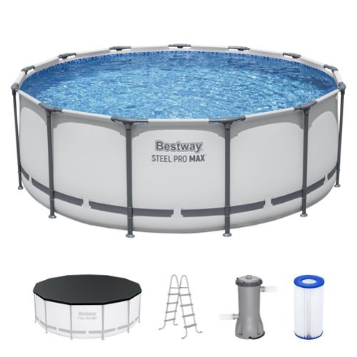 Bestway - Steel Pro MAX 13'x48" Round Above Ground Swimming Pool with Pump & Cover - Blue-Front_Standard 