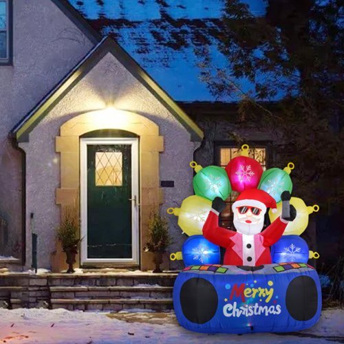 BreeBe - 6FT Inflatable DJ Santa Christmas Decoration with Rotating Music Light and Flashing LED Lights - Multicolor-Front_Standard 