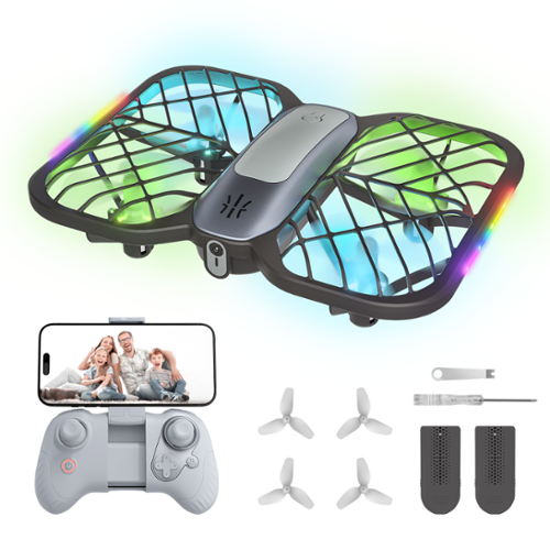 UranHub 720P HD Camera Mini Drone with 5 Colorful Lighting Modes and Remote Controller - Brown