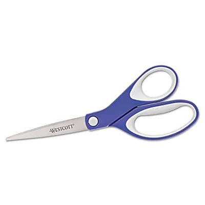 Westcott - Straight KleenEarth Soft Handle Scissors, 8" length - Blue/Gray