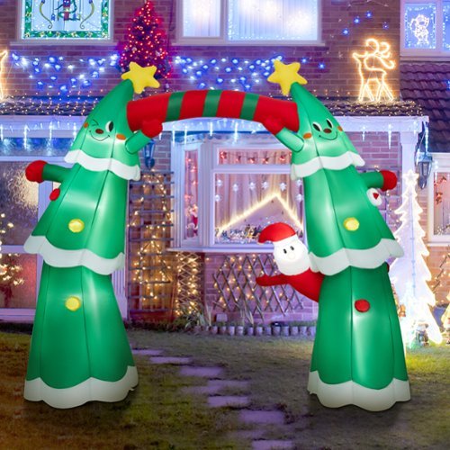 Costway 11FT Inflatable Christmas Tree Arch Party Decoration with Santa Claus LED Lights - Multicolor