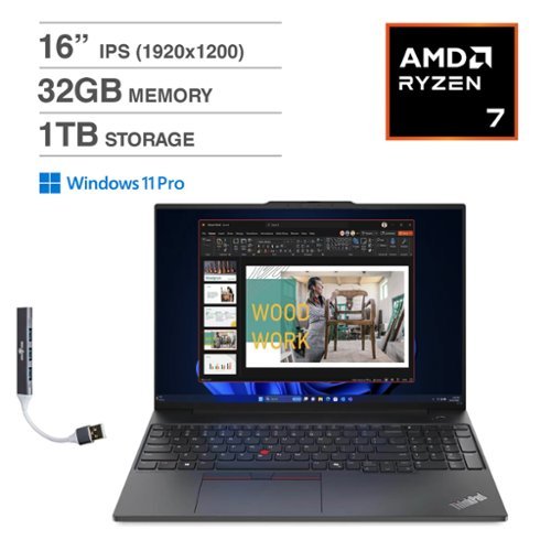 Lenovo - ThinkPad E16 Laptop 16.0 WUXGA Display (Ryzen 7 7735U, 32GB, 1TB SSD, AMD Radeon 680M, Win 11 Pro) w/USB Hub - Black-Front_Standard 