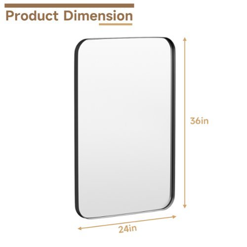 LOVMOR Tempered Glass Rounded Rectangle Framed Wall-Mounted Bathroom Vanity Mirror - 28 x 36 - Black BUY IN MIDDLE EAST