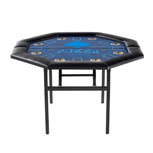 Barrington 48-in Poker Table with Folding Legs and Drink Holders for 8 Players Perfect for Game Rooms - Blue / Black