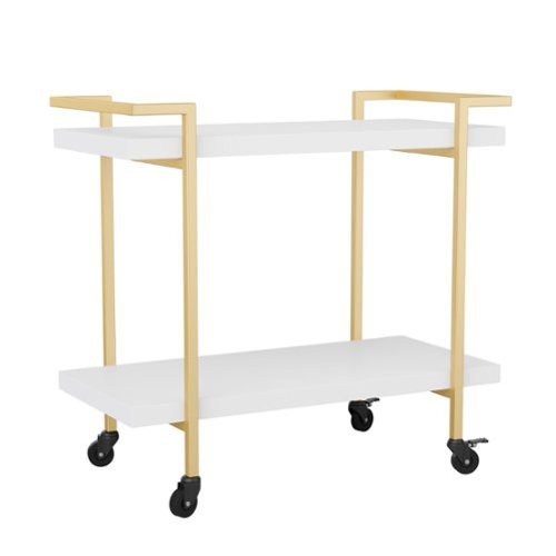 Martha Stewart - Liam Mobile 2 Tier Printer Cart with Side Storage - White/Polished Brass Frame-Front_Standard 
