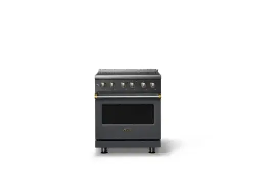 Front. Viking - 30 in. Wide 4 Elements Pro 5 Series 4.7 Cu. Ft. Freestanding Induction Convection Range - Cast Black w. Brushed Brass - Cast Black.