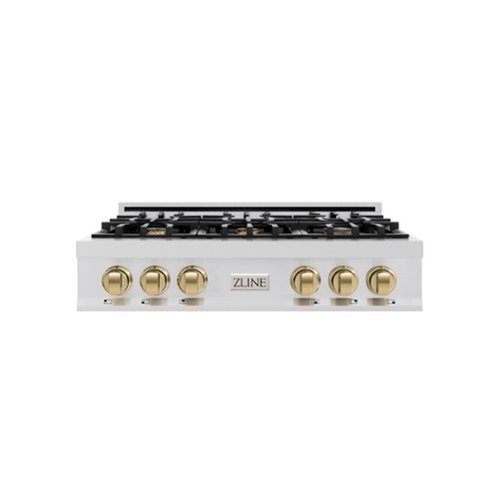 ZLINE - Autograph 36 in. Slide-In Classic Rangetop w/ 6 Burners in Stainless Steel & Champagne Bronze Accents - Stainless Steel