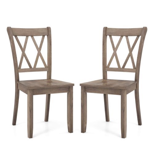 Costway - Wooden Dining Chairs Set of 2 with Ergonomic Seat Rubber Wood Frame & High Backrest - Brown-Front_Standard 