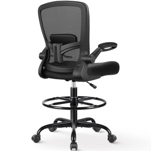Brick Attic - Drafting Chair, Tall Office Chair Ergonomic Desk Chair, Task Rolling Chair with Adjustable Flip-up Armrests Foot Ring - Black-Front_Standard 