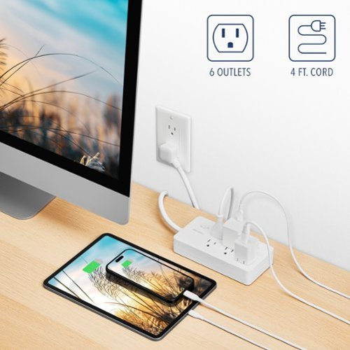 Insignia™ 4’ 6 Outlet Power Strip with Power Switch - White WORLDWIDE DELIVERY