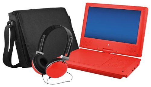 Ematic - 9&quot; Portable DVD Player with Swivel Screen - Red