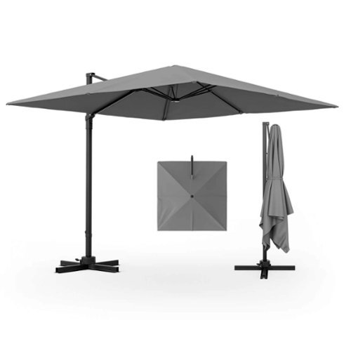 Costway - Patio 9.5FT Square Cantilever Offset Hanging Umbrella 2-Tier 360° Outdoor - Gray-Front_Standard