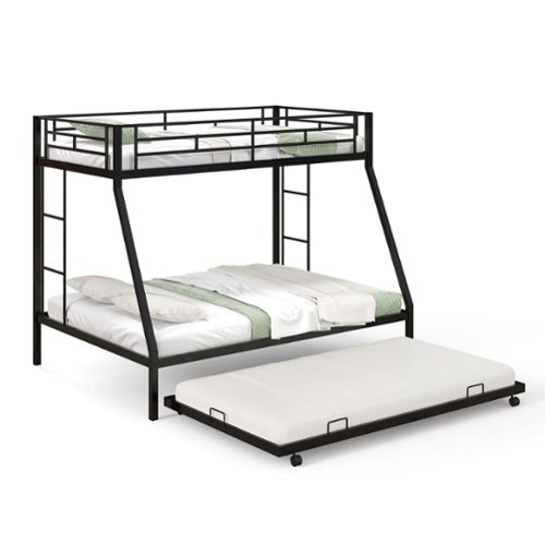 Costway - Twin Over Full Metal Bunk Bed With Trundle Slats Support for Teens Adults - Black-Front_Standard 