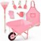Best Choice Products - Kids Wheelbarrow Gardening Tool Set 8 Piece with Metal Tools, Apron, Gloves Ages 3+ - Pink/Pink-Front_Standard