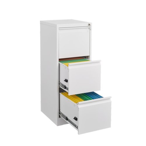 HTUTWOO - 3 Drawer File Cabinet with Lock - Two Drawer Filing Cabinet, Vertical File Cabinet for Office Organizer Storage Cabinet - White-Front_Standard 