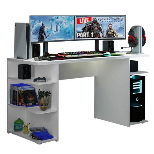 Madesa - Large Gaming Computer Desk 53 Inch with 5 Open Shelves - White-Front_Standard 