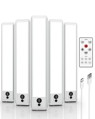 EZVALO - 10.05 in. Wireless USB Charging Integrated LED Linkable Under Cabinet Light Smart Recessed Lighting-5 Pack - White-Front_Standard 