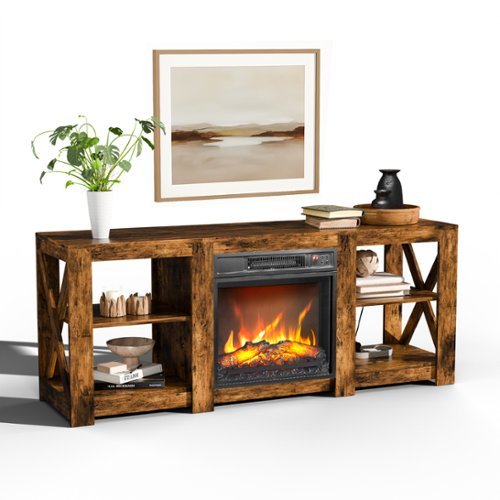 Winado - 59" Electric Fireplace TV Stand with Remoted 18" Fireplace Storage Cabinet Shelves for TVs Up to 65 inch - Rustic Brown-Front_Standard 