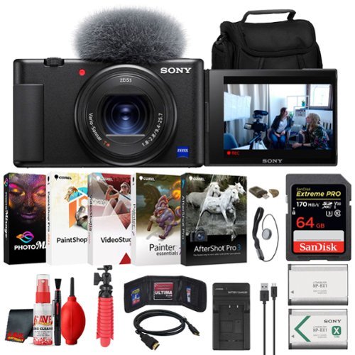 Sony - ZV-1 Digital Camera + 64GB Card + Case + Extra Battery + Software - Black-Front_Standard 