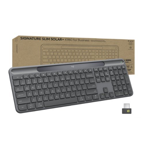 Logitech - Signature Slim Solar+ K980 For Business Full-Size Wireless Scissor Low-Profile Switch Keyboard with Solar Charging - Graphite-Front_Standard 