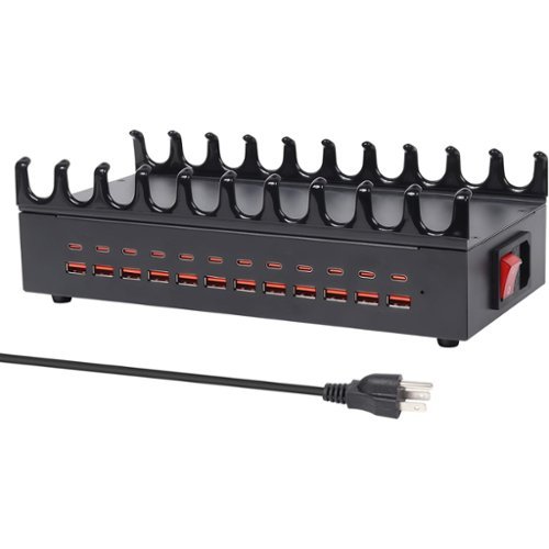 MOSZAR LLC - 300W 24-Port USB Fast Charging Station for Multiple Devices - Black-Front_Standard 
