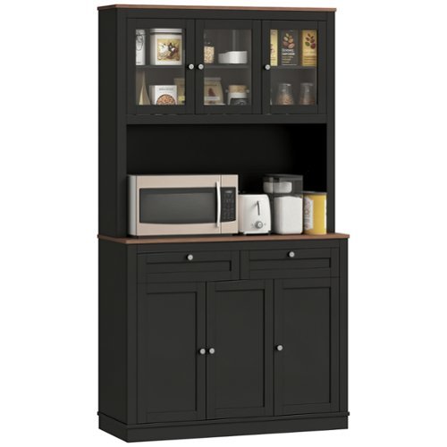 Homcom - 71" Kitchen Pantry Cabinet with Microwave Stand - Black-Front_Standard 