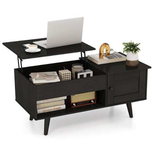 Costway Lift Top Coffee Table with Storage Hidden Compartment Cabinet & Open Shelf - Black