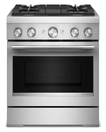 Front. KitchenAid - 4.1 Cu. Ft. Slide-In Gas True Convection Range with 4 Burners, Dual Fuel Range, and No Preheat Air Fry Mode - Stainless Steel.