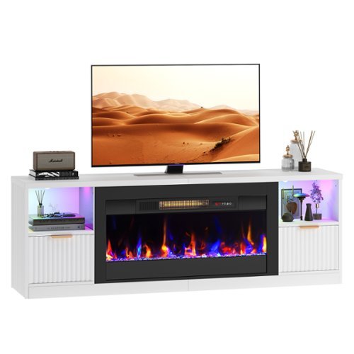 Bestier - 63-Inch Fireplace TV Stand with Double Drawers, Retro-Style Controls and Adjustable Shelves for Entertainment Centers - White-Front_Standard 